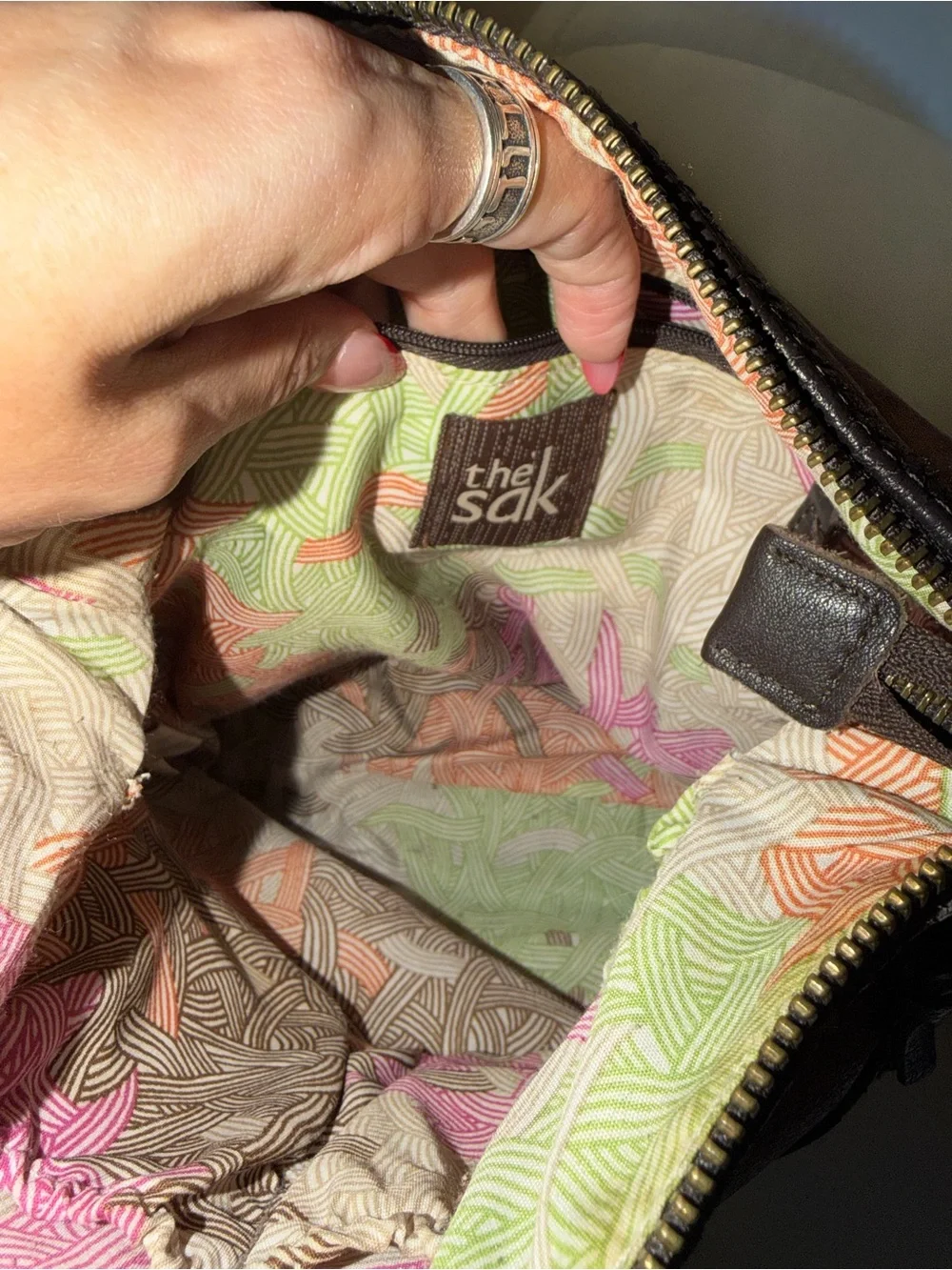 The Sak Colorblock Leather Suede Hobo Crossbody Bag Brown Black Boho Bag
